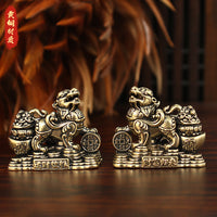 Brass Pixiu Wealth Figurine Pair for Tea Table Decor