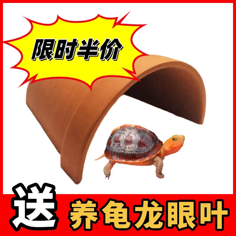 Terracotta Turtle Basking Platform & Hideaway Cave for Reptiles and Fish Tanks