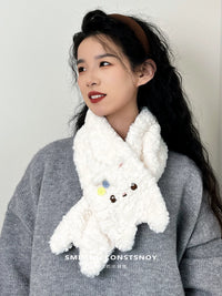 Cute Cartoon Plush Westie Dog / Cat Scarf & Gloves Set for Women, Thickened Warm Winter Accessories