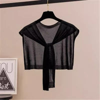 Women's Knit Shawl Cardigan with Tie-Front, Solid Color, Versatile for Dresses and Shirts, Sun Protection
