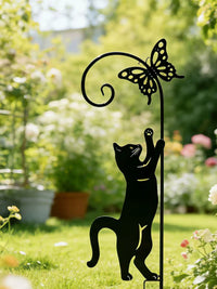 American Country Style Cat and Butterfly Iron Garden Stake Outdoor Landscape Ornament