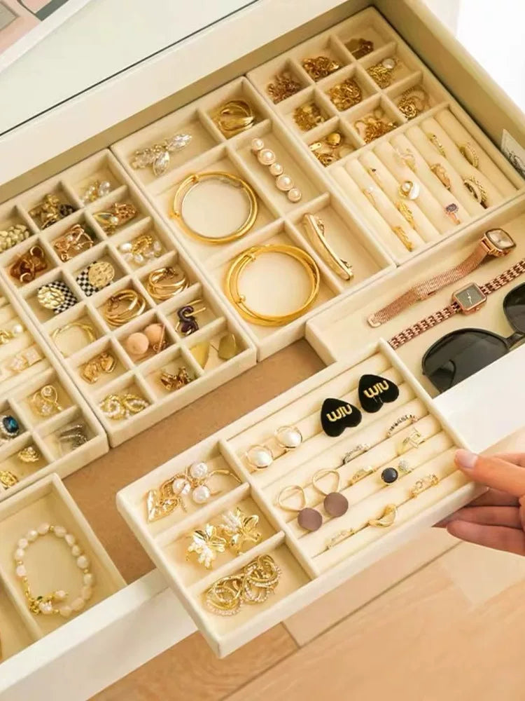 Velvet Jewelry Tray Organizer for Rings, Earrings, Necklaces - Home Drawer Insert
