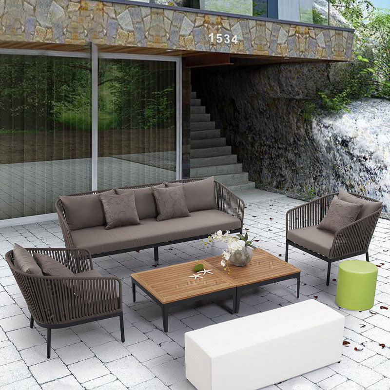 Outdoor Rattan Sofa Set with Coffee Table for Patio Garden Balcony