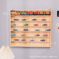 Wooden Multi-Grid Display Shelf for Diecast Cars & Blind Box Toys, Wall-Mounted Storage Organizer with Dust Cover Option