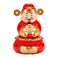 Solar-Powered Waving God of Wealth Figurine for Office & Car Decor, Stress Relief, Lucky Charm, Large Size