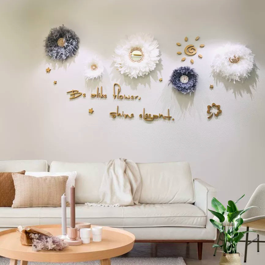 Boho Feather Wall Decor with Wooden Accents and Slogan for Bedroom Living Room