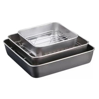 304 Stainless Steel Square Roasting Pan with Rack for Air Fryer Grilling and Draining