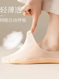 Women's Ultra-Thin No-Show Socks with Silicone Heel Grip, Ice Silk, 5-Pair Pack