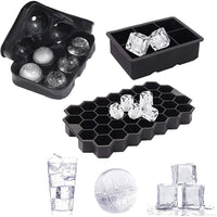 Food-Grade Silicone Ice Cube Tray Set - Honeycomb, Square, and Round Molds
