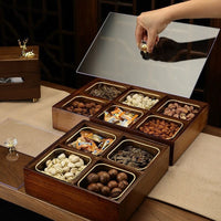 New Chinese Style Wooden Snack Box with Compartments for Living Room, Dried Fruit, Candy, and Nut Platter