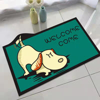 Cartoon Corgi Welcome Home Crystal Velvet Pet Mat for Cat Litter Box, Non-Slip Absorbent & Stain-Resistant