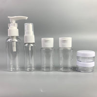 Travel Size 6-Piece White Portable Bottle Set with Spray Pump and Flip Cap, 50ml
