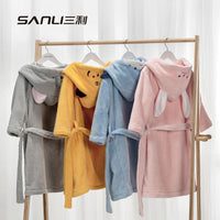 Sanli Kids Hooded Coral Fleece Bathrobe Cartoon Sleepwear for Boys and Girls