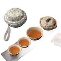Caramel Glaze Blue and White Portable Kung Fu Travel Tea Set with One Pot and Three Cups
