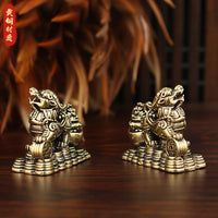Brass Pixiu Wealth Figurine Pair for Tea Table Decor