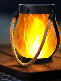Solar Flame Lantern with Hemp Rope or Stand, USB Rechargeable Outdoor Decor for Patio & Camping