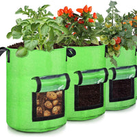 Felt Non-Woven Fabric Plant Grow Bag with Flap Window for Potatoes Tomatoes