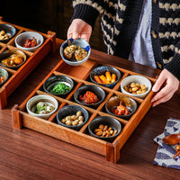 Japanese Style Wooden Divided Serving Platter Set with Deep Dishes