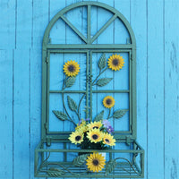 Wrought Iron Faux Window Planter Basket Wall Decor for Indoor Outdoor Balcony Garden