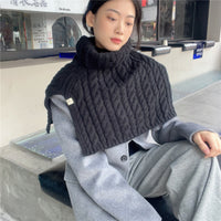 Women's Knitted High-Neck Slit Poncho Shawl for Autumn/Winter