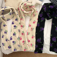 Korean Style Floral Jacquard Lambswool Scarf for Winter Warmth and Neck Protection