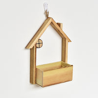 Wooden House Shaped Wall Decor with Artificial Flowers