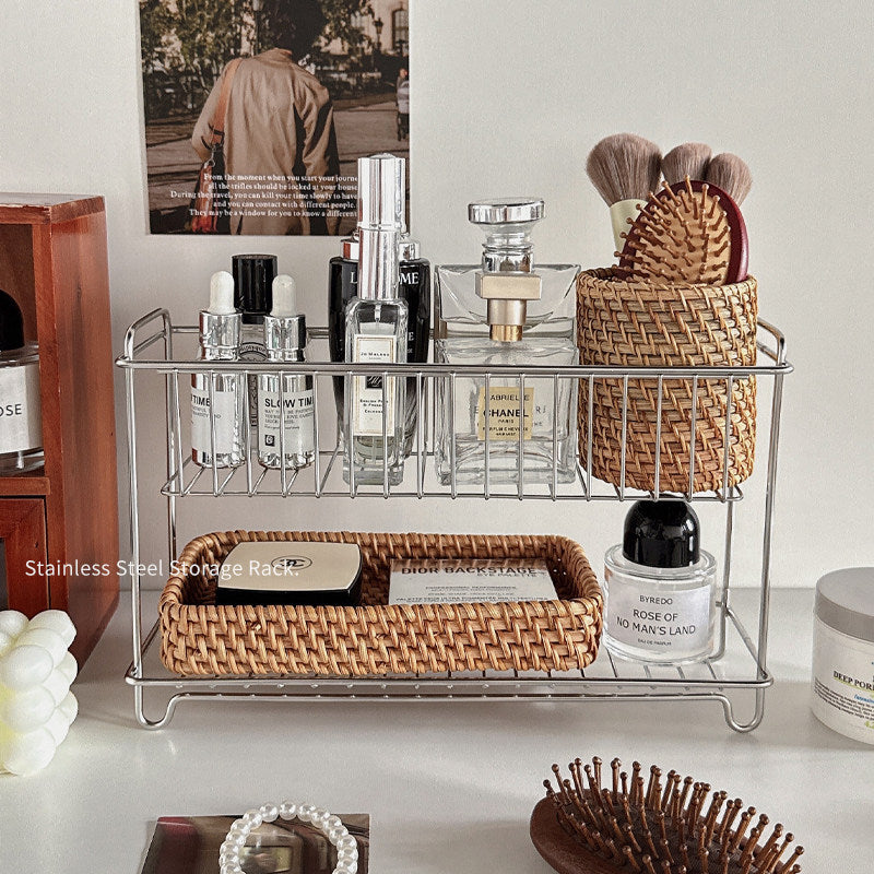 Bathroom Stainless Steel Storage Rack Countertop Organizer for Cosmetics and Toiletries