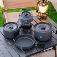 Portable Outdoor Camping Cookware Set with Kettle and Folding Frying Pan