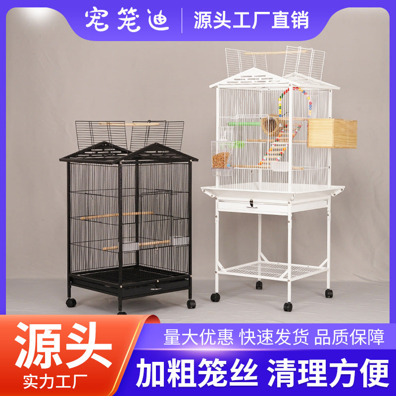 Multi-functional Metal Bird Cage for Small to Medium Birds, Pet Aviary with Multiple Perches