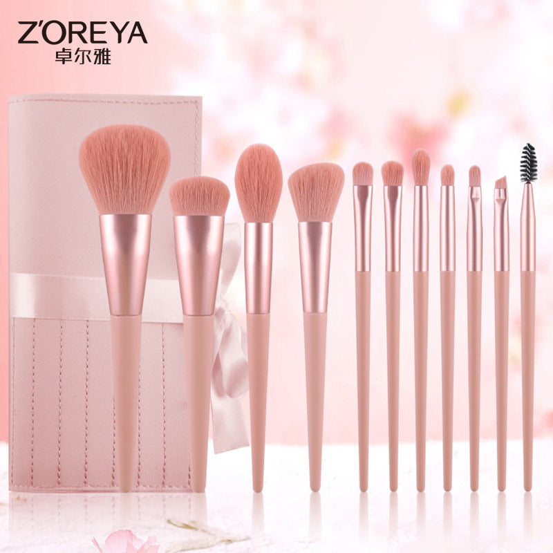 Pink Peach Makeup Brush Set for Beginners - Blush, Powder, Eyeshadow, Eyeliner, Concealer Brushes