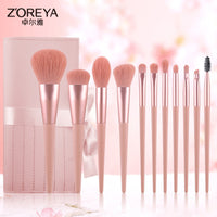 Pink Peach Makeup Brush Set for Beginners - Blush, Powder, Eyeshadow, Eyeliner, Concealer Brushes