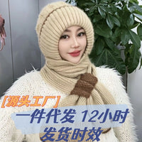 Women's Winter Squirrel Fleece Knit Hat Scarf Set Warm Windproof Beanie