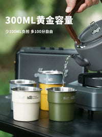 Outdoor Camping Coffee Tea Cup Set with Kettle - Stainless Steel Portable Picnic Water Cups