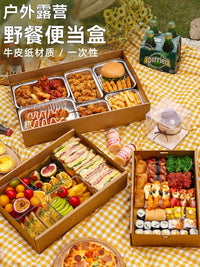 Disposable Kraft Paper Lunch Box Set with Lids for Picnics, Camping, and Outdoor Events