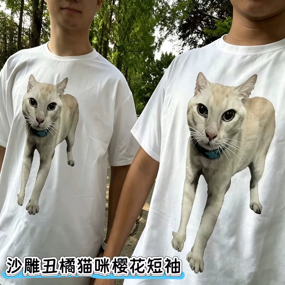 Funny Cat Print Short Sleeve T-Shirt for Couples and Students