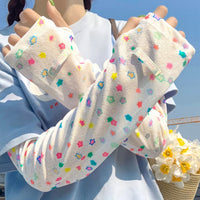 Cute Star/Dot Print UV Protection Arm Sleeves for Women, Summer Outdoor Cycling Sun Protection Ice Sleeves