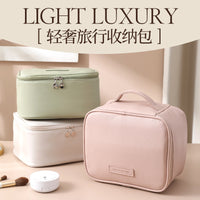 Portable PU Leather Cosmetic Bag with Handle, Large Capacity Travel Toiletry Organizer