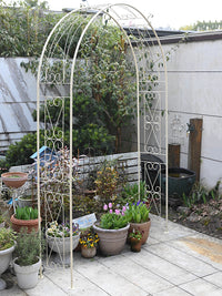 Large European Vintage Wrought Iron Garden Arch Trellis for Climbing Plants and Yard Decor