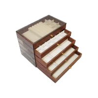 Vintage Walnut Grain Jewelry Box with Multiple Layers for Earrings, Rings, Necklaces, and Bracelets