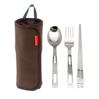 Outdoor Camping BBQ Cutlery Set for 4 People, Portable Stainless Steel Spoon, Chopsticks, Fork, Travel Picnic Bag