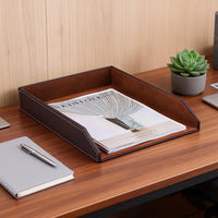Premium Leather A4 Document Tray Stackable Single Layer File Organizer for Office