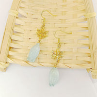 Vintage Chinese Style Blue Real Flower Earrings with Dried Flowers and 925 Silver