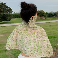 French Floral Sun Protection Shawl with Face Mask for Cycling and Outdoor Activities
