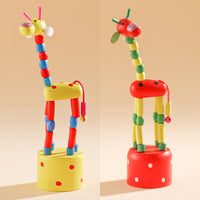 Wooden Press-Up Dancing Giraffe / Clown Toy for Kids, Party Favors, and Gifts