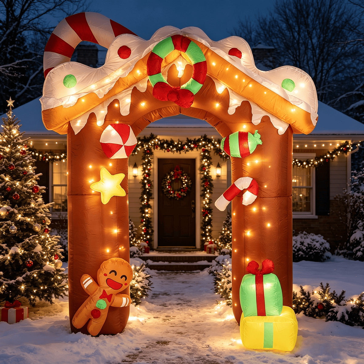 Inflatable Gingerbread Man Archway Christmas Decoration, 2.5m Outdoor Holiday Display
