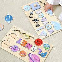 Wooden Busy Board Puzzle for Toddlers, Educational Shape Matching & English Word Learning Toy