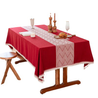 Wedding Celebration Jacquard Tassel Tablecloth Thickened Cotton Linen Retro Cover for Long Tables and Coffee Tables