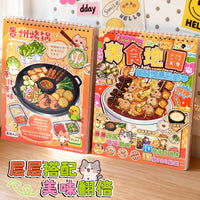 DIY Miniature Food Street Scene Sticker Book with Tweezers, Creative Handmade Decal Set for Kids
