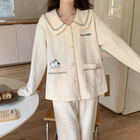Women's Cotton Quilted Pajama Set, Long Sleeve, Long Pants, Doll Collar, Sweet Homewear