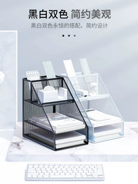 Metal Mesh Desk File Organizer with Pen Holder, Multi-tier Document Sorter for Office and Home